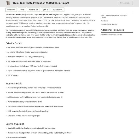 Think Tank Photo Perception 15 Camera Backpack - Picture 10 of 10